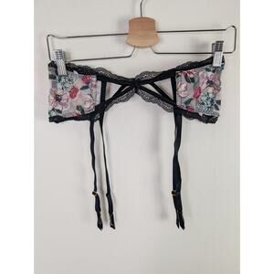 Victoria's Secret Garter Belt M/L Very Sexy Floral Lace White Black Pink Flowers